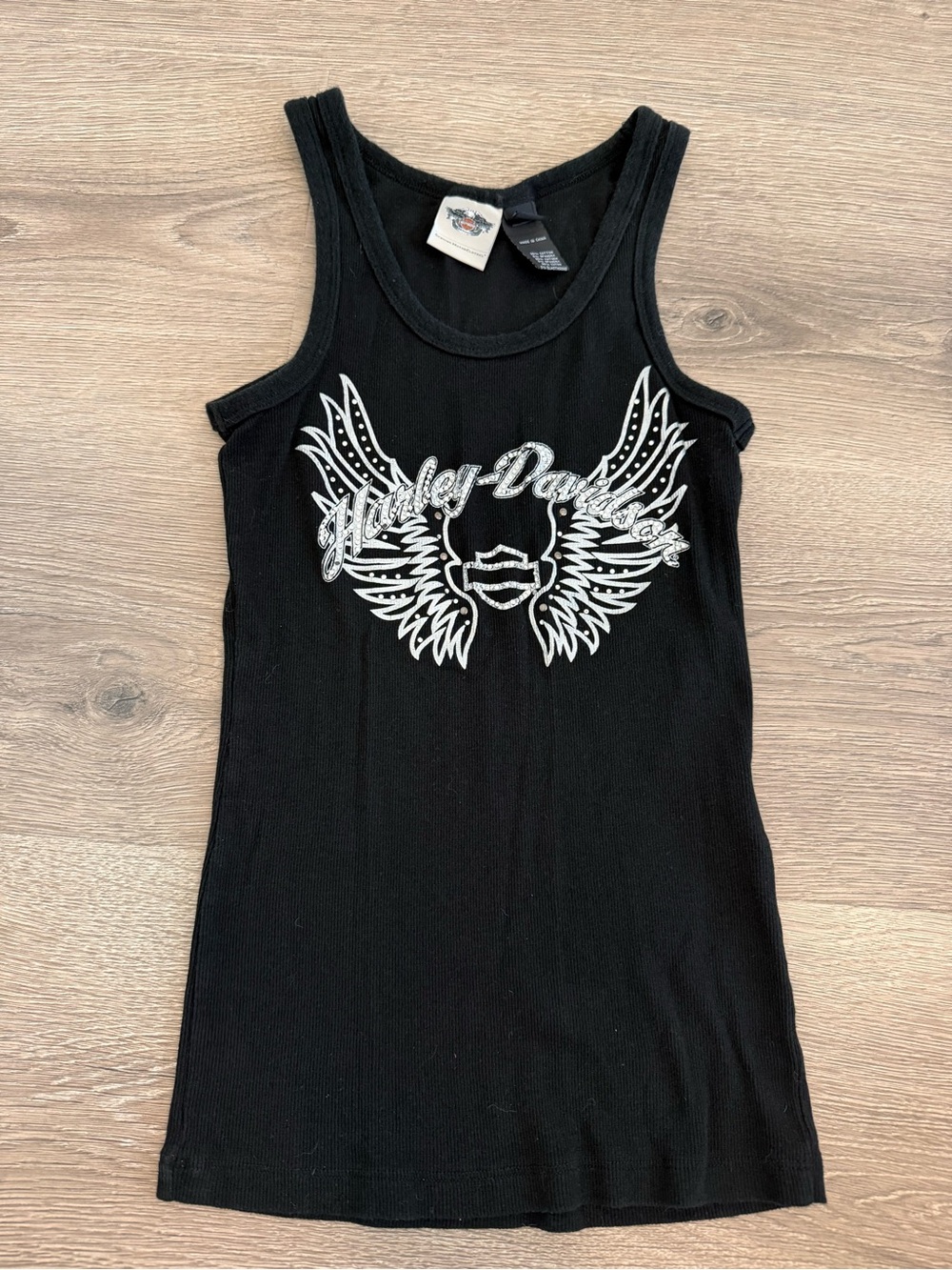 Harley-Davidson Black Ribbed Rhinestone Tank Top S